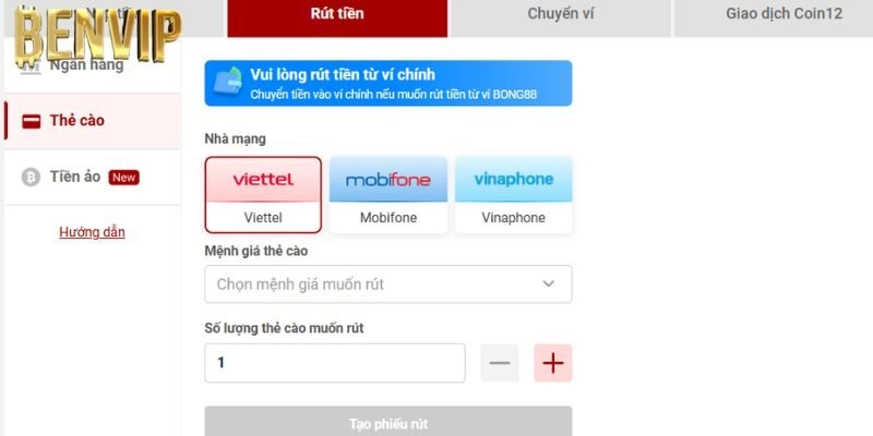 Lưu ý cơ bản khi tiến hành giao dịch rút tiền tại Benvip